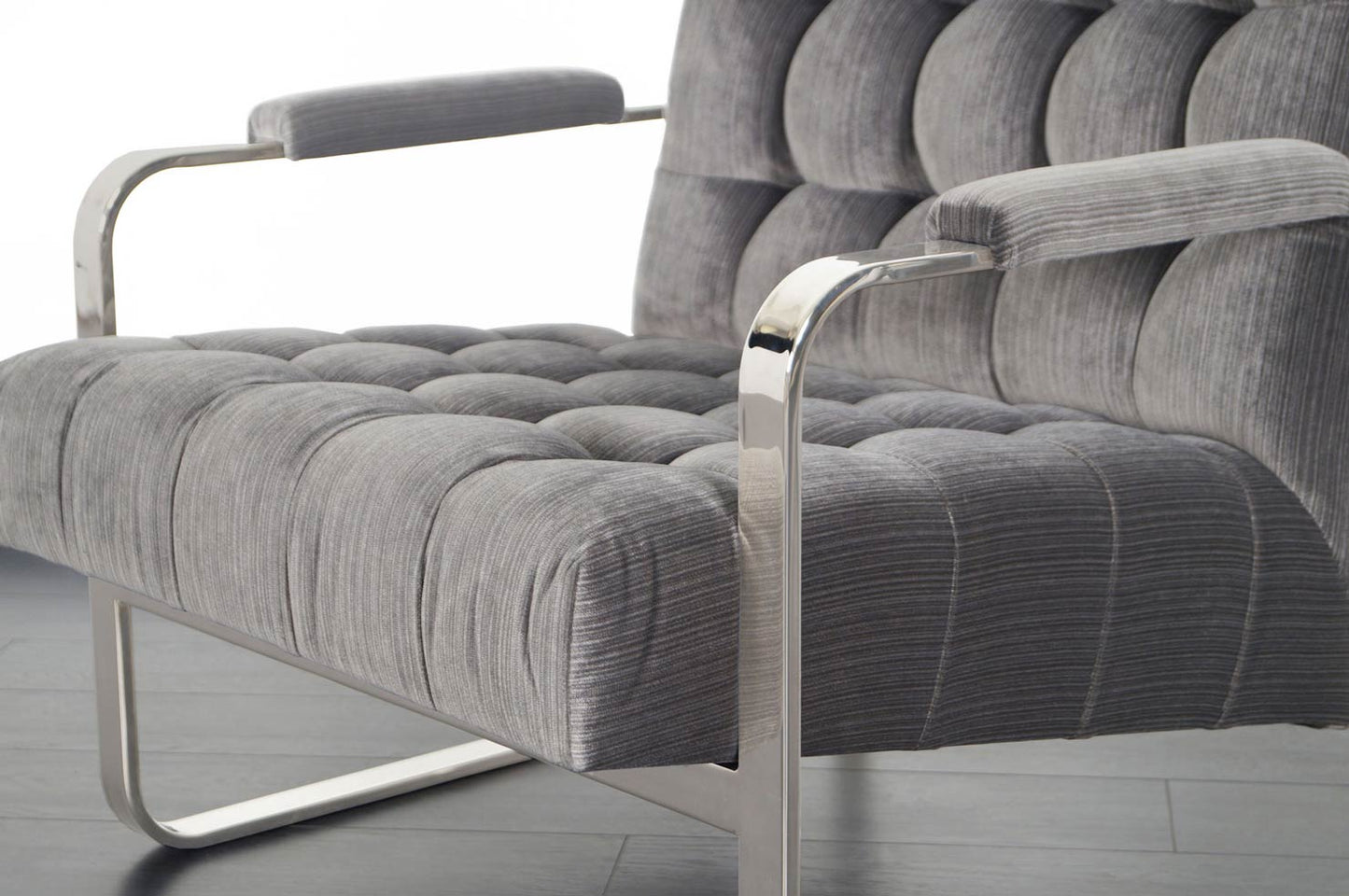 Vintage Nickel Biscuit Tufted Lounge Chairs by Milo Baughman