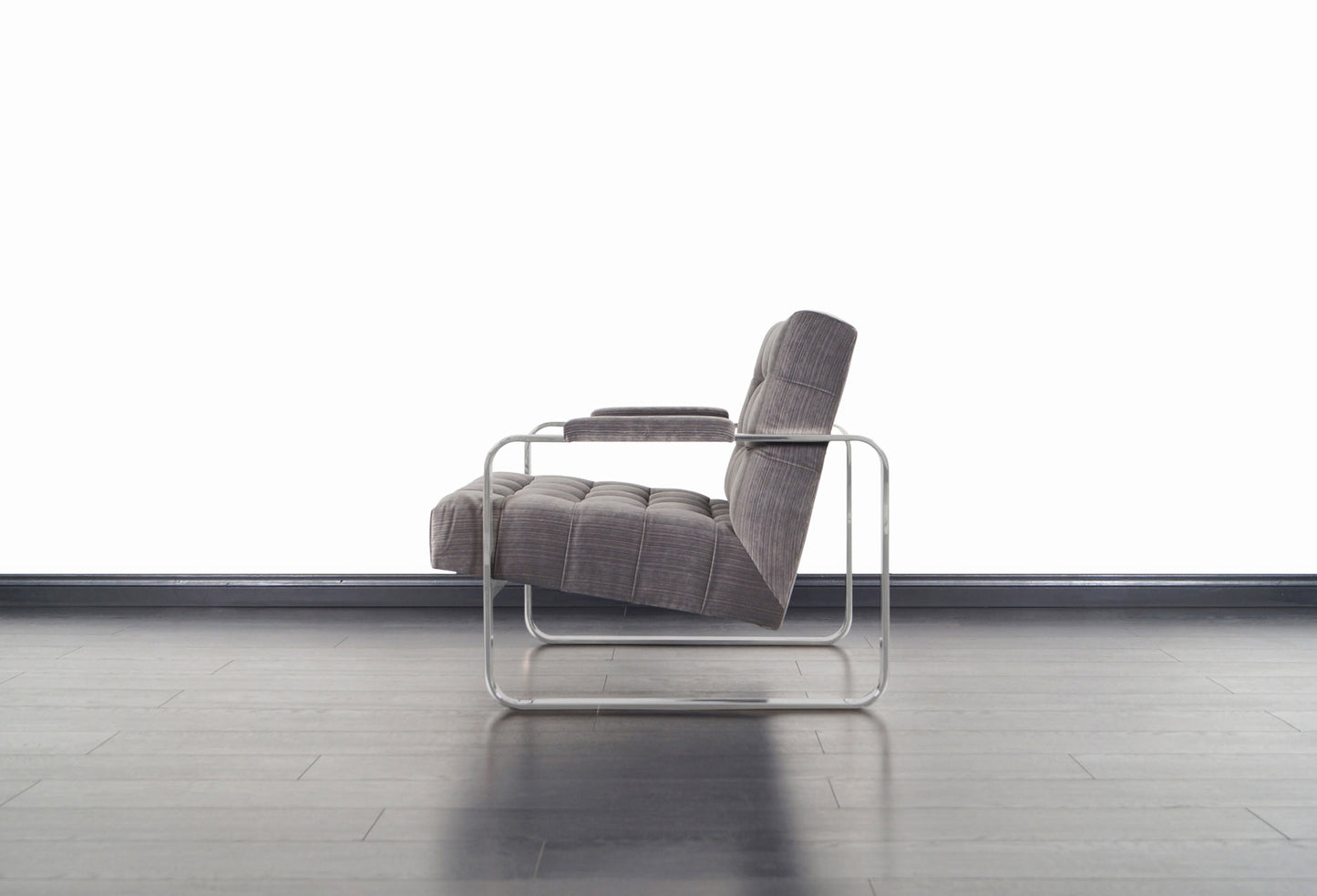 Vintage Nickel Biscuit Tufted Lounge Chairs by Milo Baughman