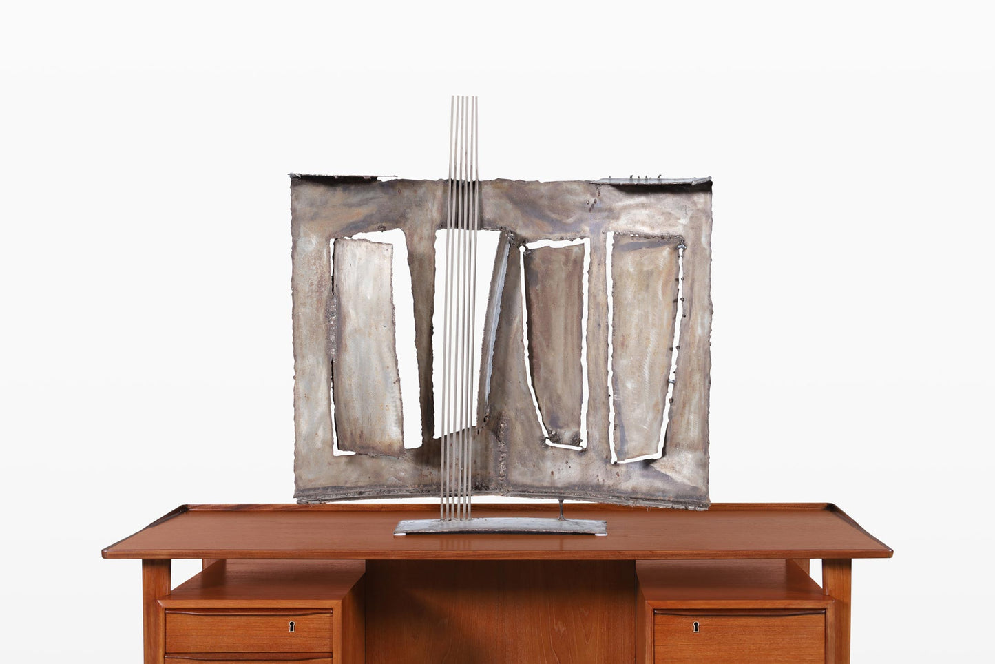 Vintage Oversized Brutalist Metal Sculpture by John Balossi, Signed