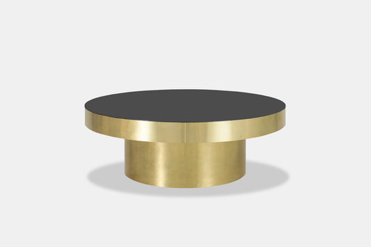 Vintage Round Brass and Smoked Glass Coffee Table
