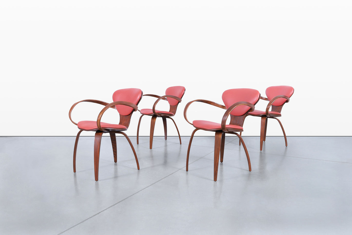 Vintage Sculptural Walnut “Pretzel” Armchairs by Plycraft