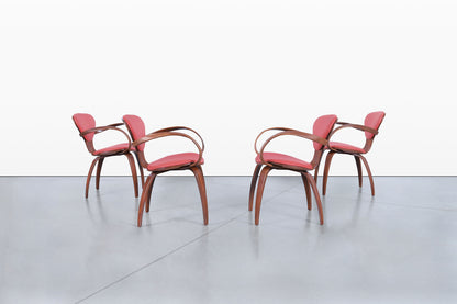 Vintage Sculptural Walnut “Pretzel” Armchairs by Plycraft