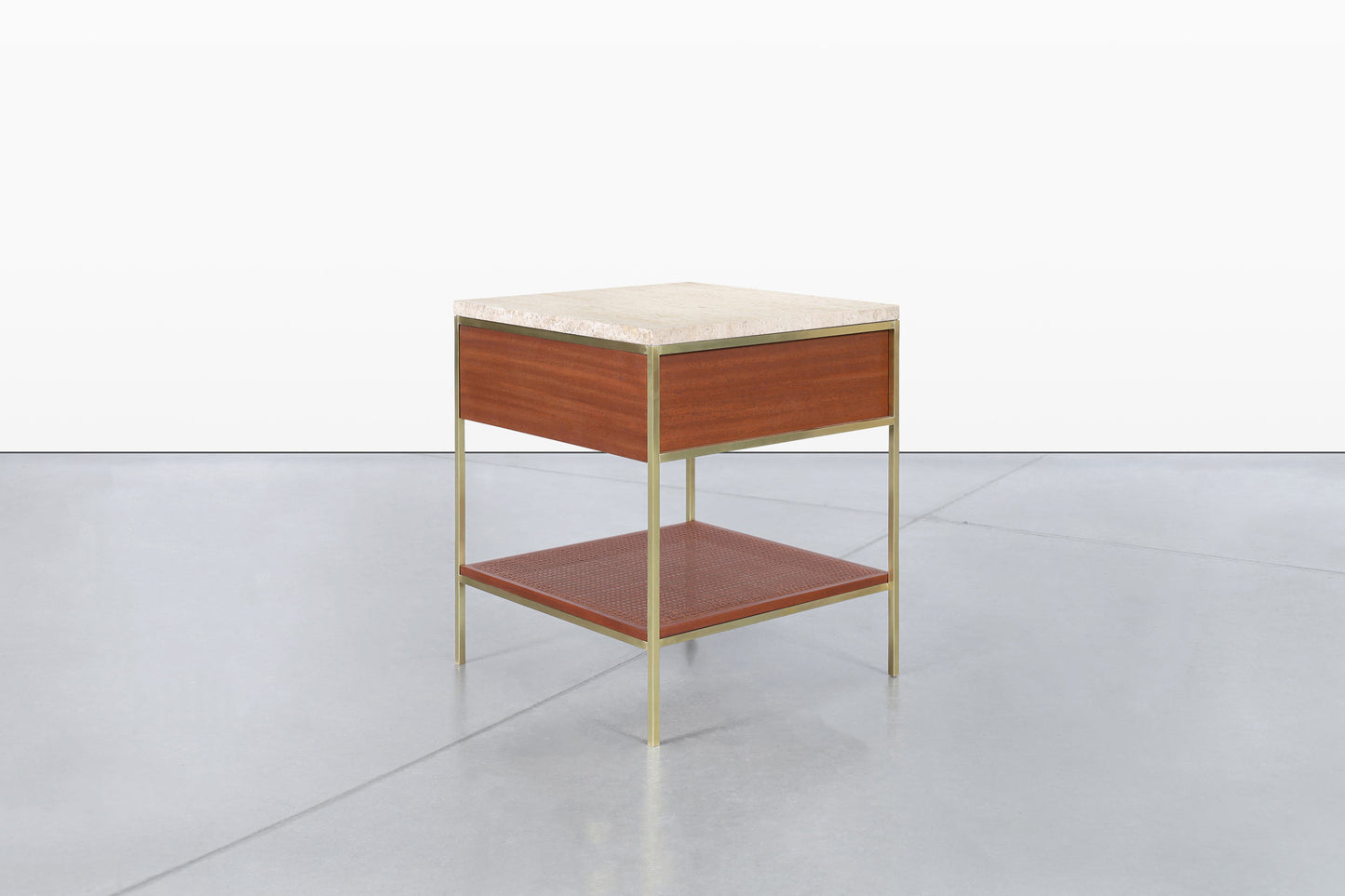 Vintage Travertine and Mahogany “Irwin Collection” Nightstands by Paul McCobb