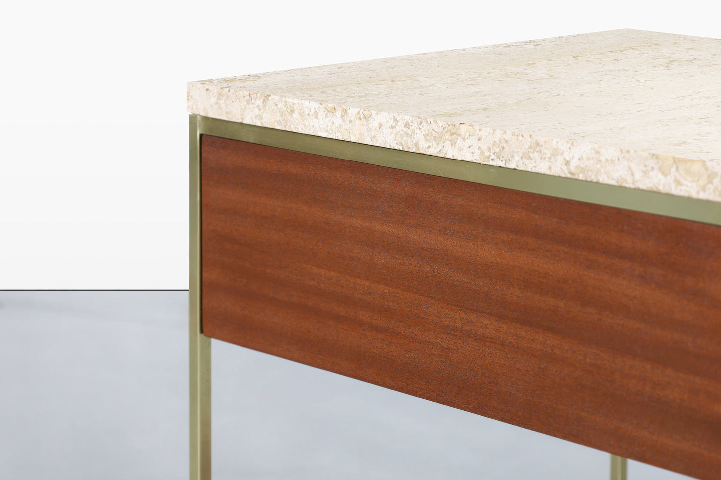 Vintage Travertine and Mahogany “Irwin Collection” Nightstands by Paul McCobb