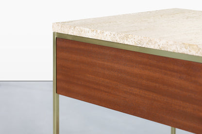Vintage Travertine and Mahogany “Irwin Collection” Nightstands by Paul McCobb