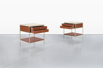 Vintage Travertine and Mahogany “Irwin Collection” Nightstands by Paul McCobb