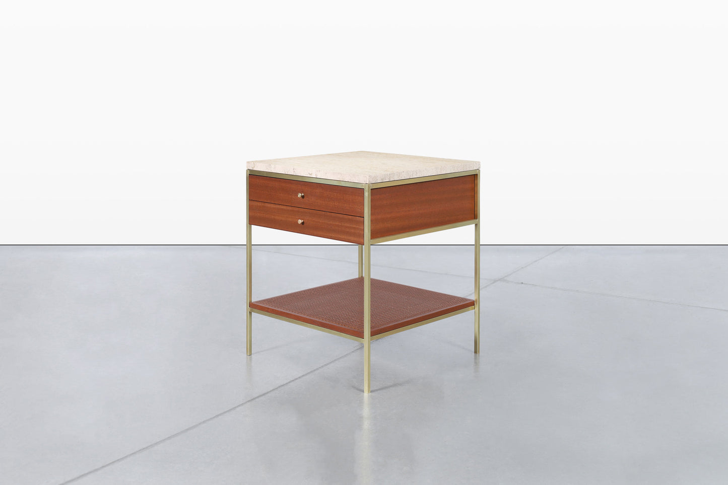 Vintage Travertine and Mahogany “Irwin Collection” Nightstands by Paul McCobb