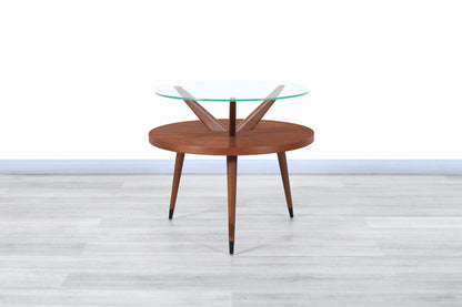 Vintage Two-Tiered Walnut and Glass Tripod Table