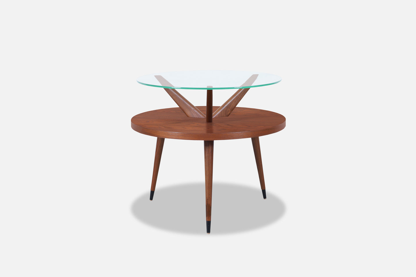 Vintage Two-Tiered Walnut and Glass Tripod Table