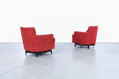 Vintage Velvet "Barrel" Swivel Lounge Chairs