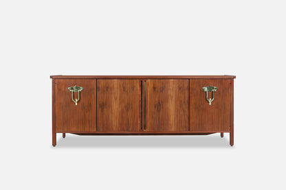 Vintage Walnut Tambour Door Credenza by Bert England for John Widdicomb