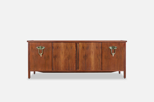 Vintage Walnut Tambour Door Credenza by Bert England for John Widdicomb