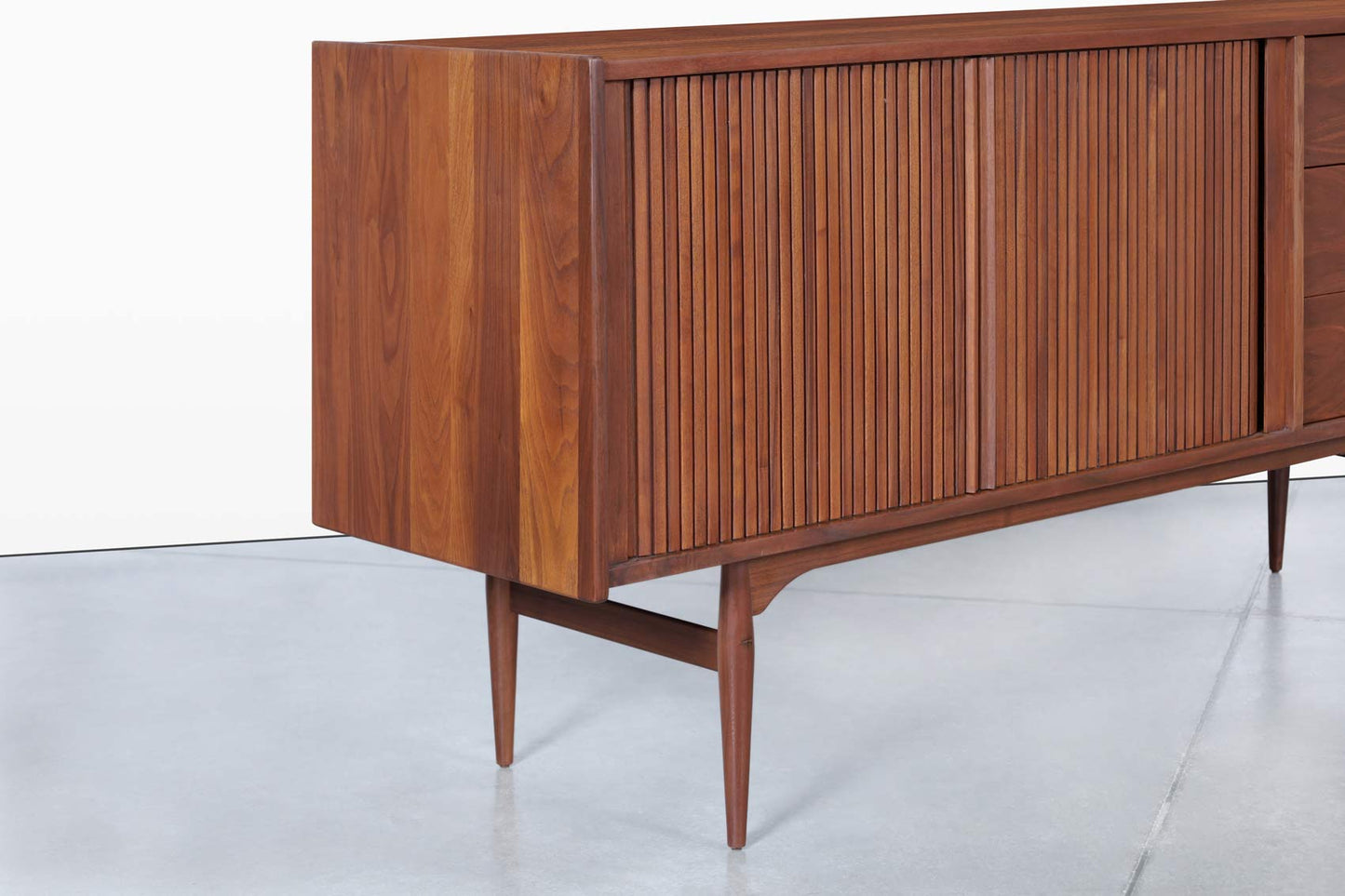 Vintage Walnut Tambour Door Credenza by John Caldwell for Brown Saltman