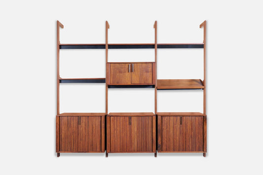 Vintage Walnut Tambour Door Wall Unit by Barzilay