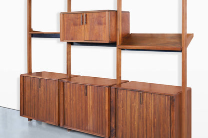 Vintage Walnut Tambour Door Wall Unit by Barzilay