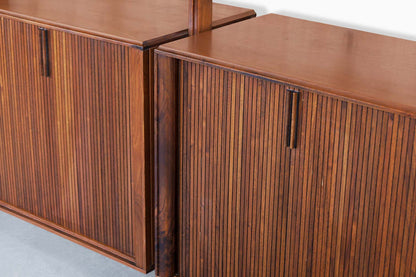 Vintage Walnut Tambour Door Wall Unit by Barzilay