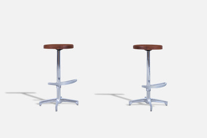 Vintage Walnut and Aluminum Bar Stools