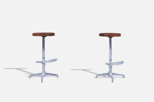 Vintage Walnut and Aluminum Bar Stools