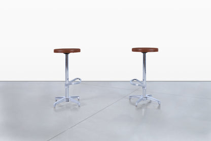 Vintage Walnut and Aluminum Bar Stools