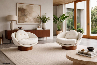 Vintage Walnut and Boucle Lounge Chairs