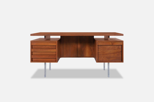 Vintage Walnut and Chrome Executive Desk by John Keal for Brown Saltman