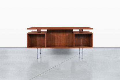 Vintage Walnut and Chrome Executive Desk by John Keal for Brown Saltman