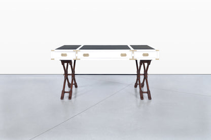 Vintage White Lacquered Campaign Desk by Brandt Furniture