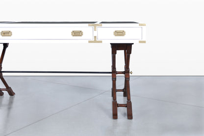 Vintage White Lacquered Campaign Desk by Brandt Furniture