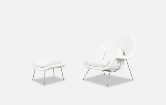 Vintage "Womb" Boucle Chair and Ottoman by Eero Saarinen for Knoll