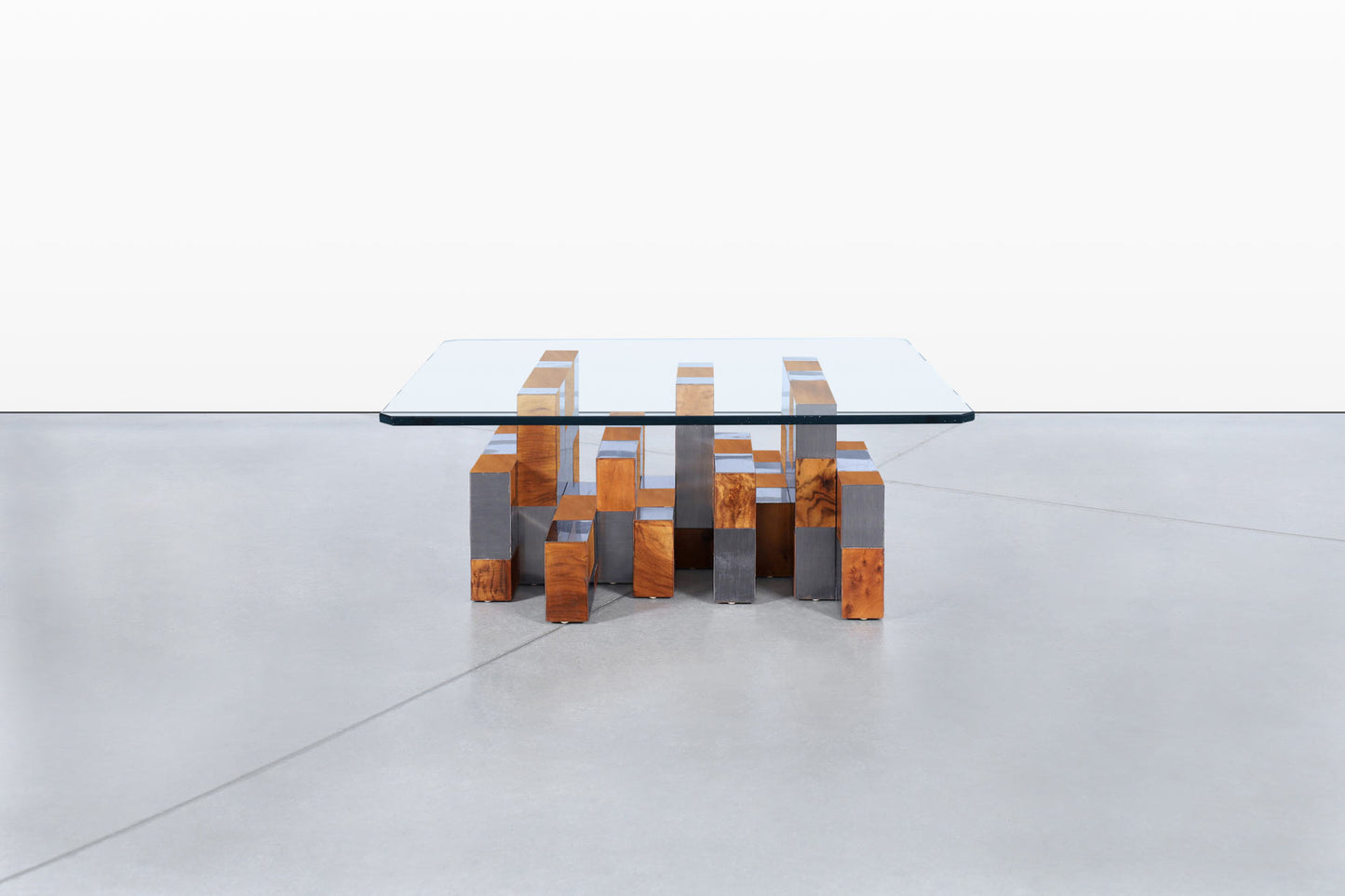 Vintage “Cityscape” Burl and Gunmetal Coffee Table by Paul Evans for Directional