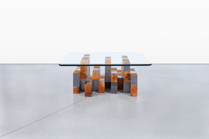 Vintage “Cityscape” Burl and Gunmetal Coffee Table by Paul Evans for Directional