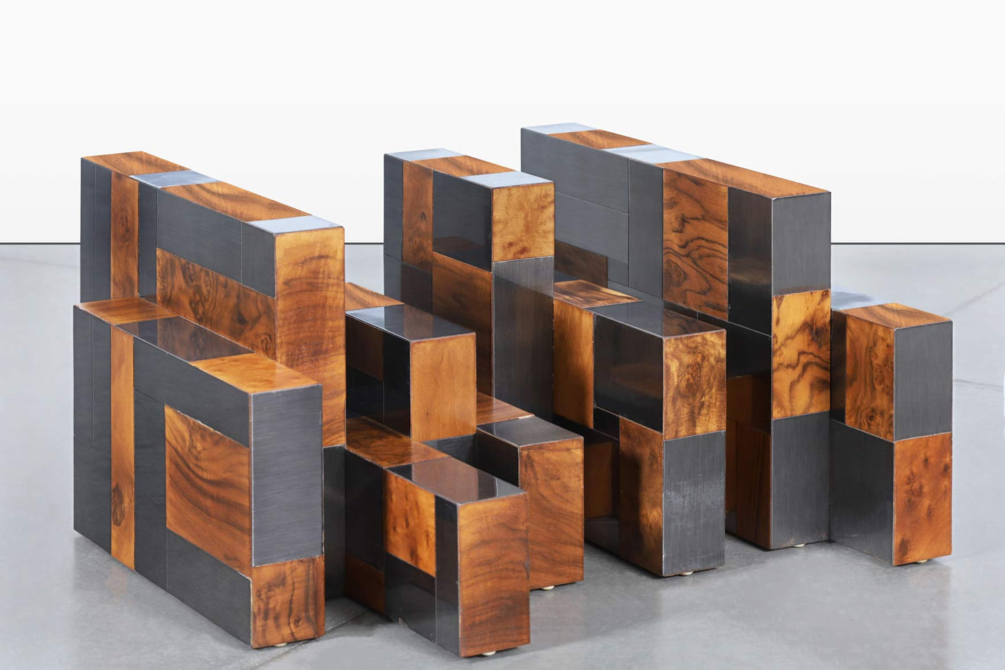 Vintage “Cityscape” Burl and Gunmetal Coffee Table by Paul Evans for Directional