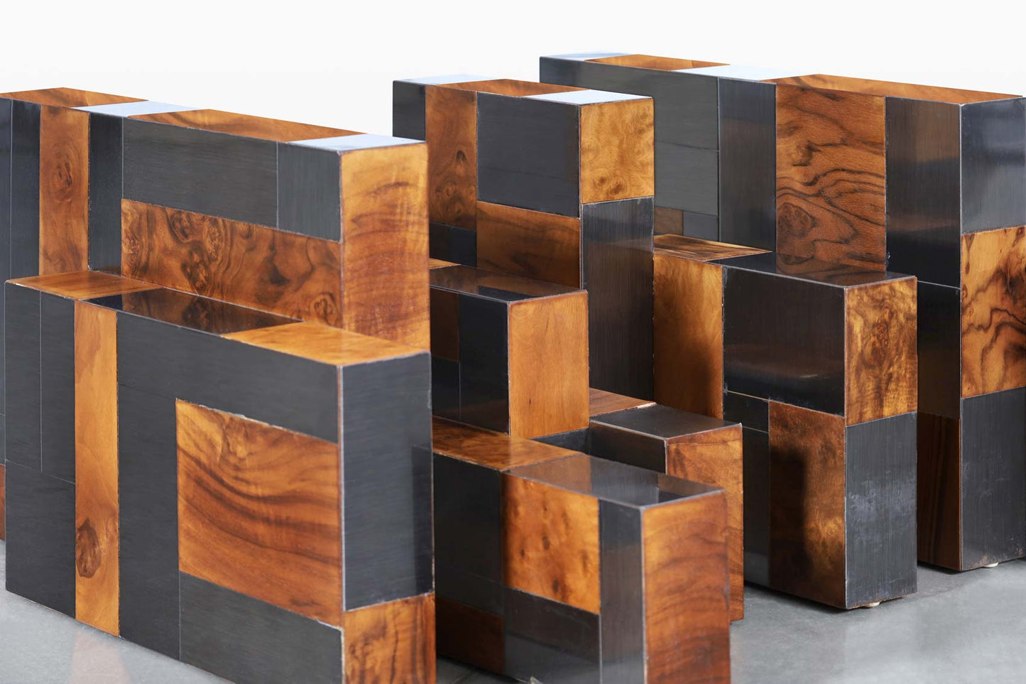 Vintage “Cityscape” Burl and Gunmetal Coffee Table by Paul Evans for Directional