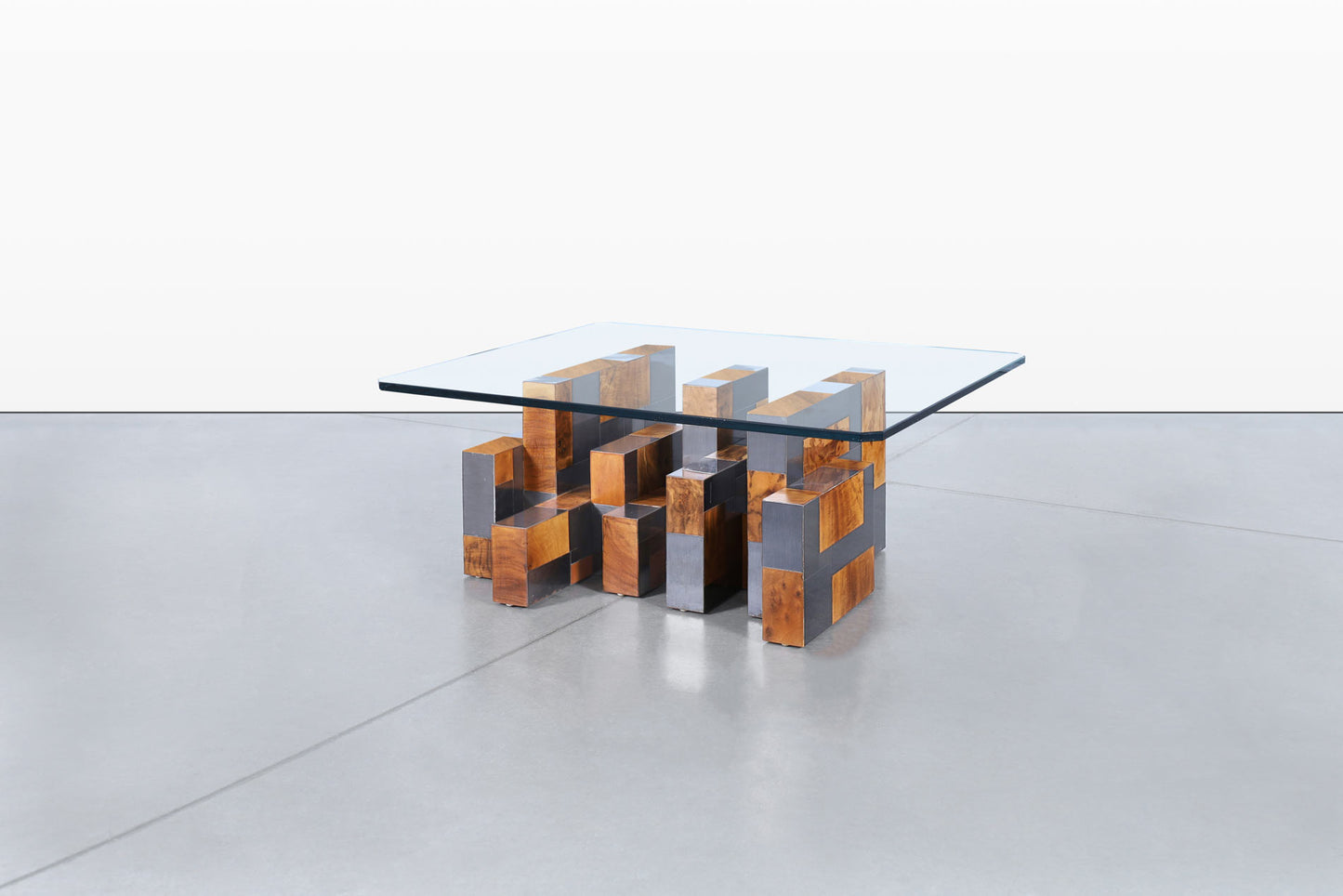 Vintage “Cityscape” Burl and Gunmetal Coffee Table by Paul Evans for Directional