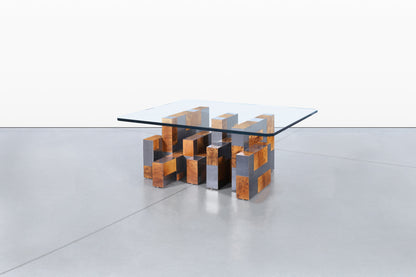 Vintage “Cityscape” Burl and Gunmetal Coffee Table by Paul Evans for Directional