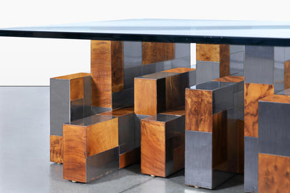 Vintage “Cityscape” Burl and Gunmetal Coffee Table by Paul Evans for Directional