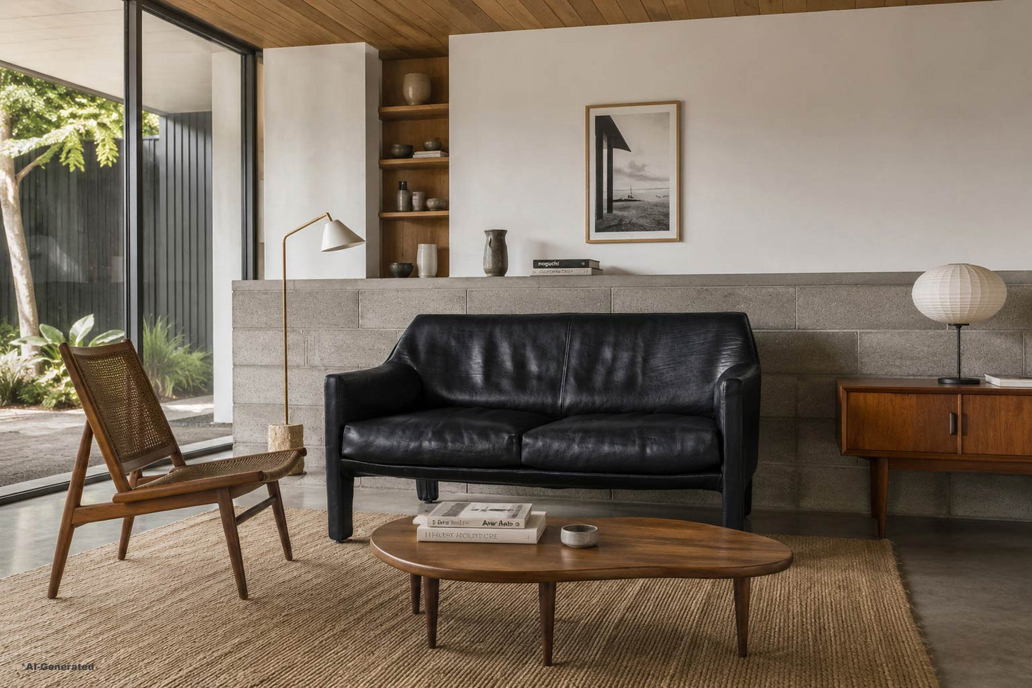 Vintage Black Leather Cab 415 Settee by Mario Bellini for Cassina
