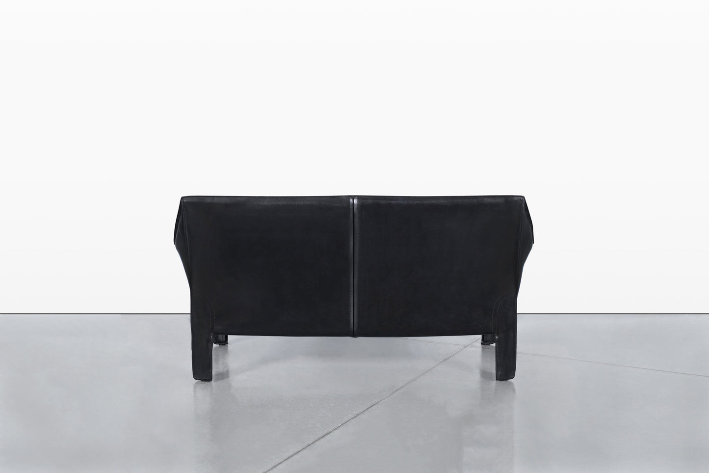 Vintage Black Leather Cab 415 Settee by Mario Bellini for Cassina
