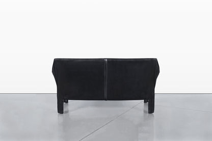 Vintage Black Leather Cab 415 Settee by Mario Bellini for Cassina