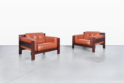 Vintage Brazilian Rosewood & Leather Lounge Chairs by Percival Lafer
