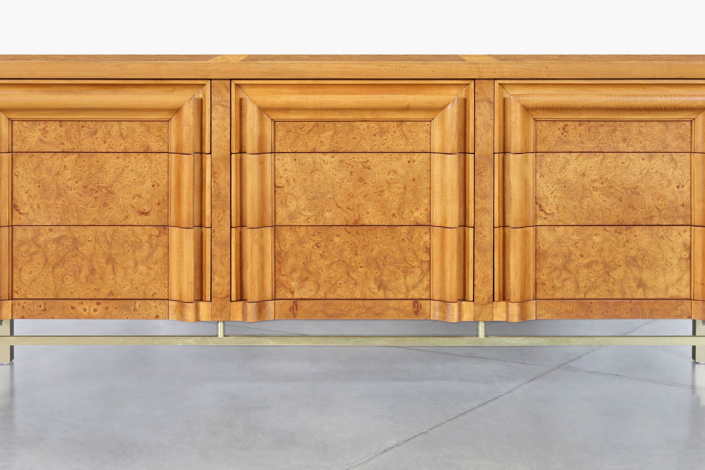 Vintage Burl Wood and Brass Dresser by J.L. Metz