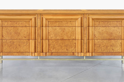 Vintage Burl Wood and Brass Dresser by J.L. Metz