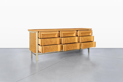 Vintage Burl Wood and Brass Dresser by J.L. Metz