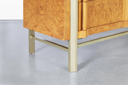 Vintage Burl Wood and Brass Dresser by J.L. Metz