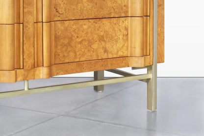 Vintage Burl Wood and Brass Dresser by J.L. Metz