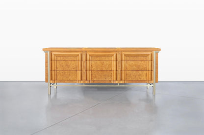 Vintage Burl Wood and Brass Dresser by J.L. Metz