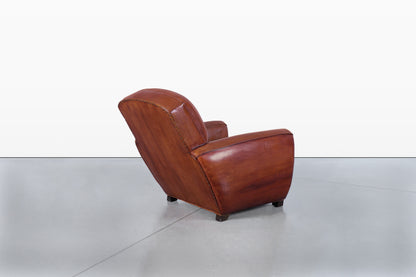 Vintage French Art Deco Leather Club Armchairs, 1940s