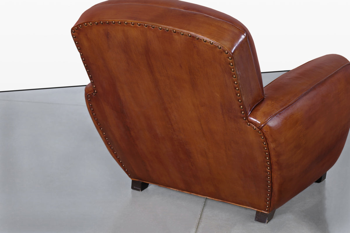 Vintage French Art Deco Leather Club Armchairs, 1940s