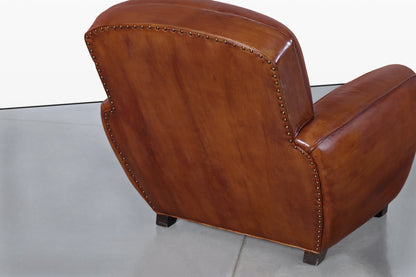 Vintage French Art Deco Leather Club Armchairs, 1940s