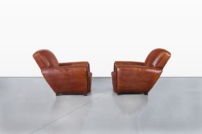 Vintage French Art Deco Leather Club Armchairs, 1940s